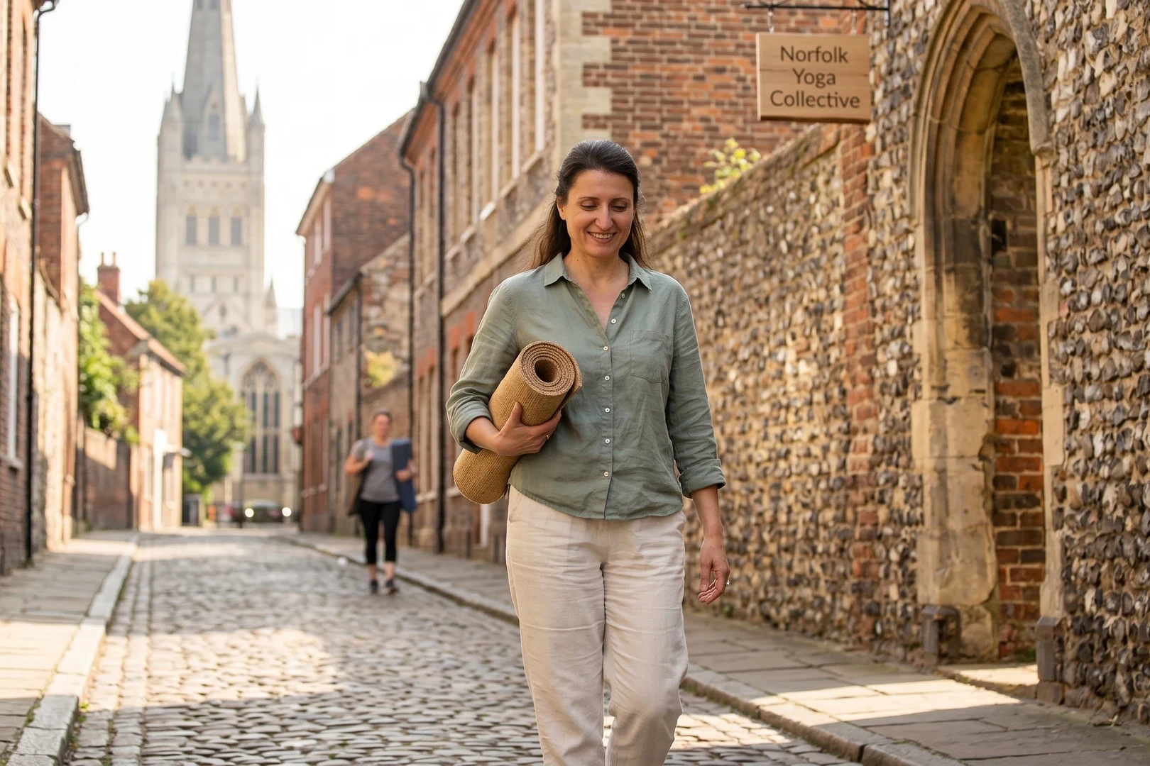 Norwich city centre with cathedral spire
