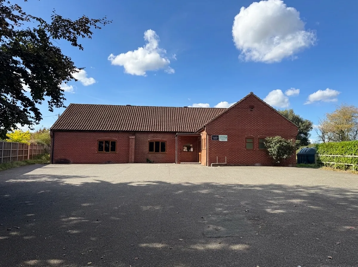 The outside of Honingham Village Hall, where you arrive